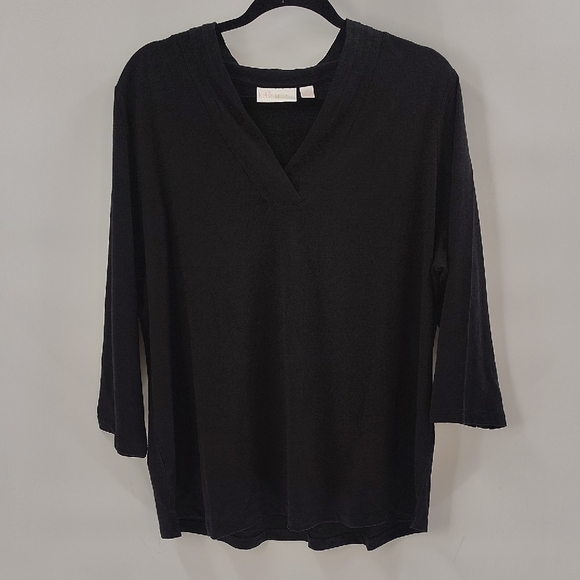 Belle By Kim Gravel Top Size 1X V Neck Black Three Quarter Sleeve Stretch - Picture 1 of 6